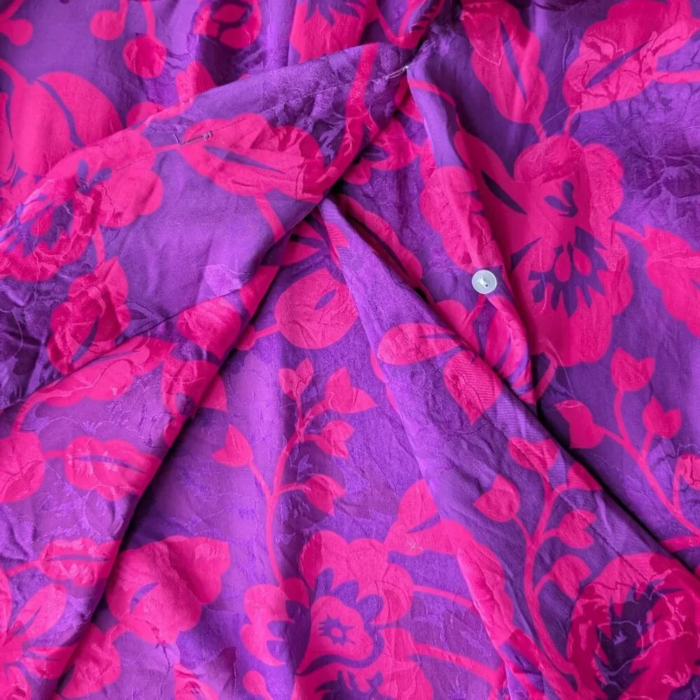 Vintage 80s Silk Raul Blanco Pink Purple Long Sleeve Midi Skirt Matching Set